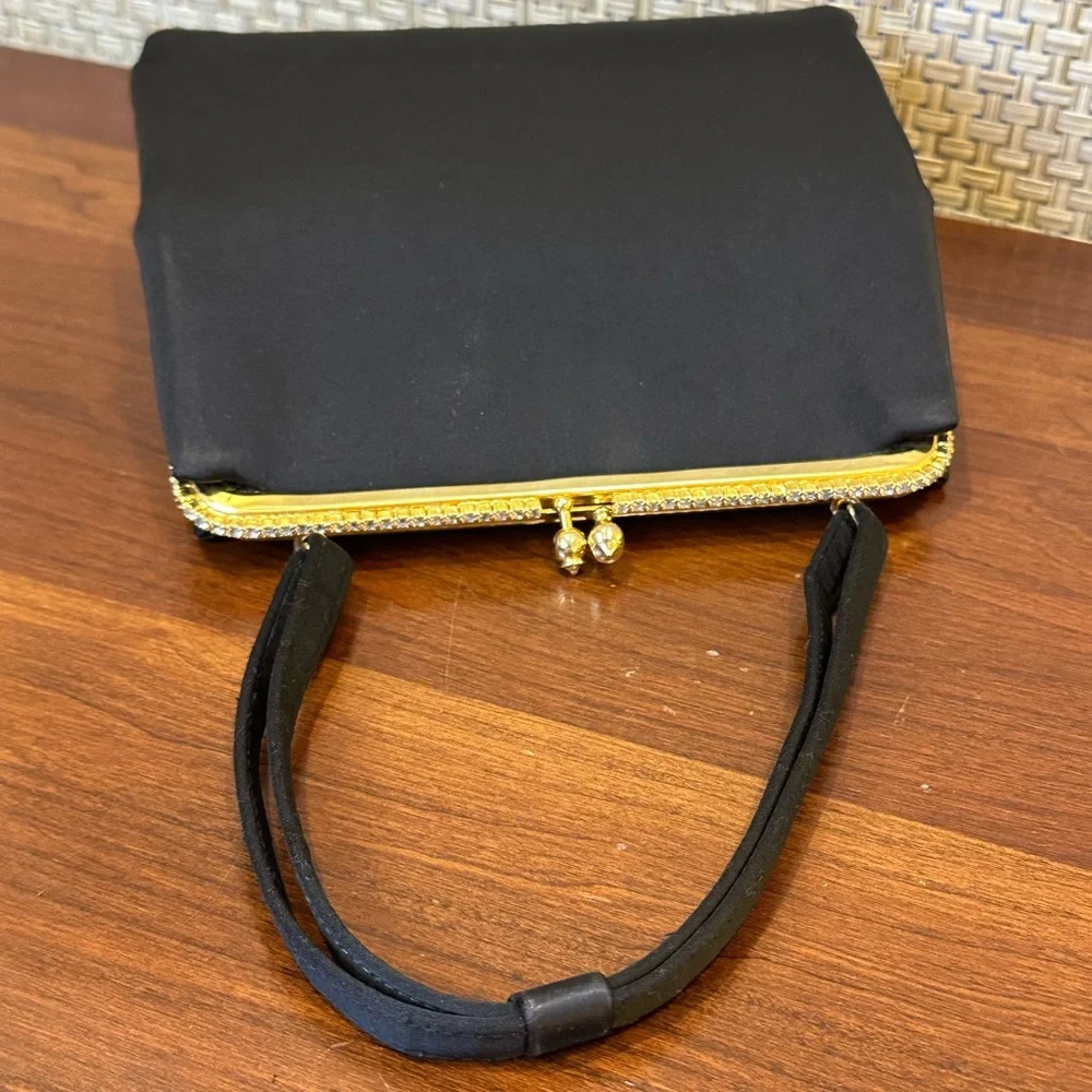 🌟HP🌟VTG 1950s-60s H&L (Harry Levine) Black Satin & Rhinestone Evening Bag Set - Picture 7 of 16